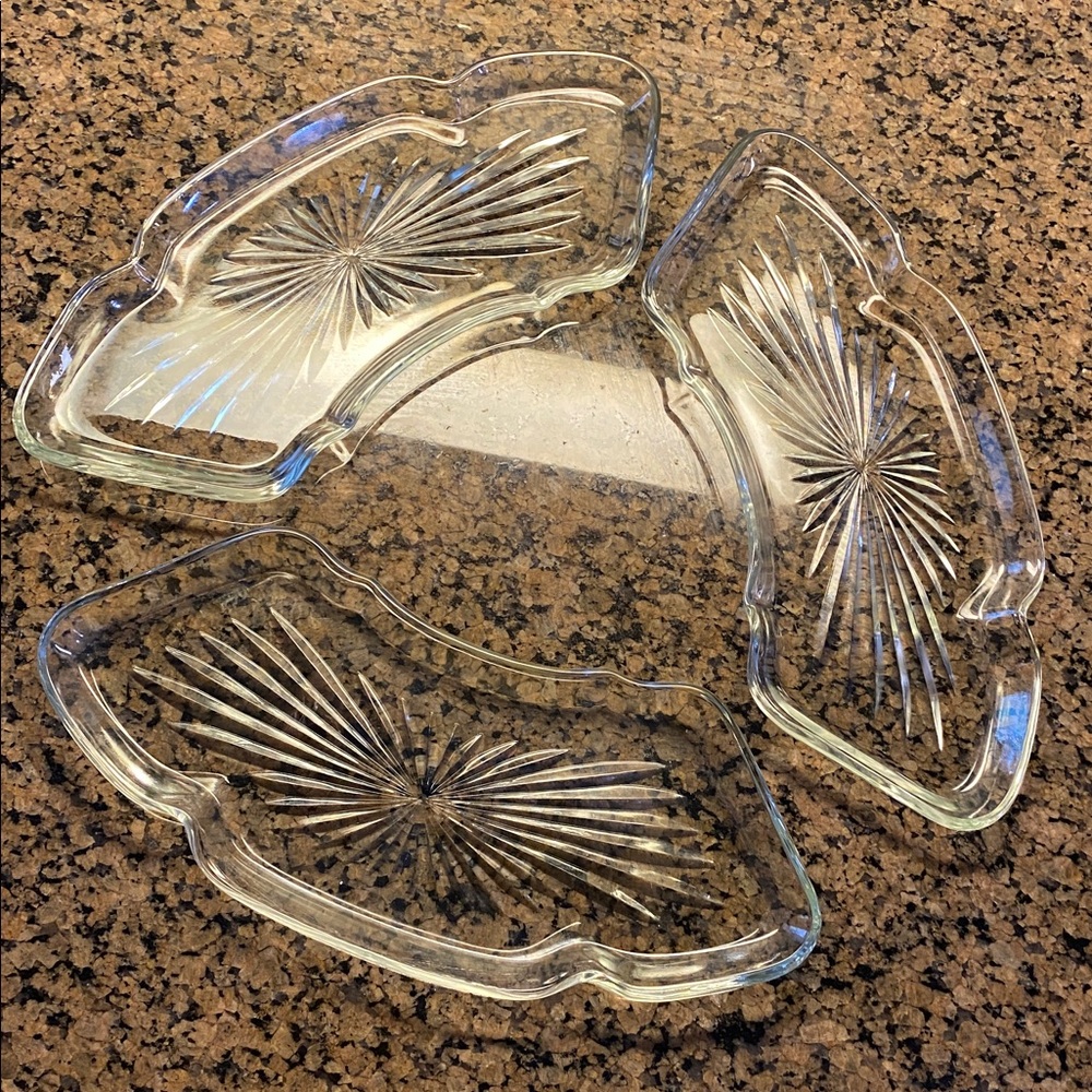 Vintage Clear Glass Semi-Circle Lazy-Susan Serving Dish Bowl (Lot of 3)